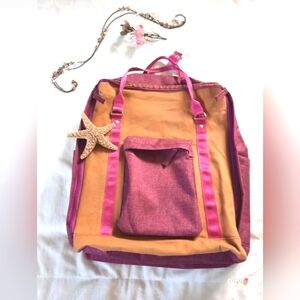 Large New Backpack, Padded Back, 9"x7" Zippered Pouch, Purple, Pink, Yellow